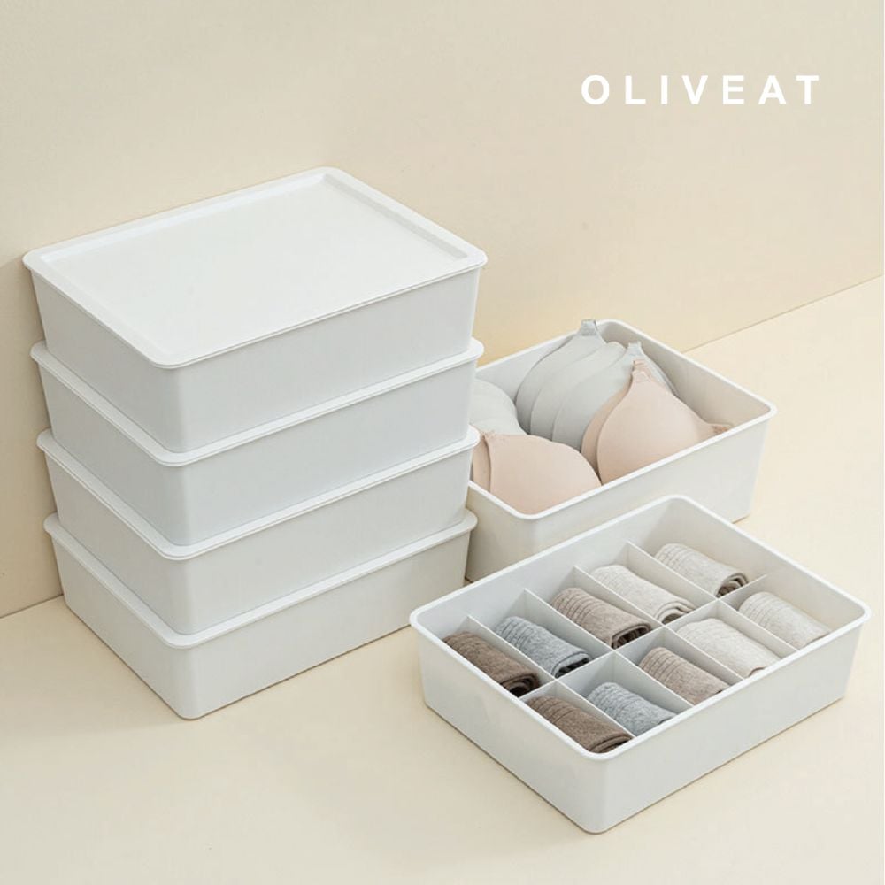 올리브엣 뚜껑 칸막이 플라스틱 정리함 수납함 10칸 화이트 - 상품 이미지
