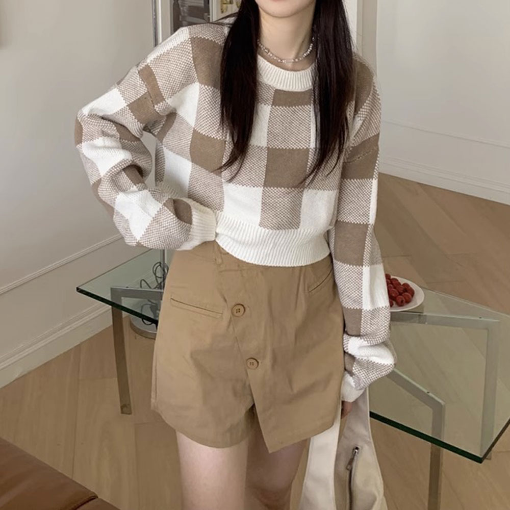 크롭 체크패턴 니트 2color DK-0489 - 상세 이미지 2