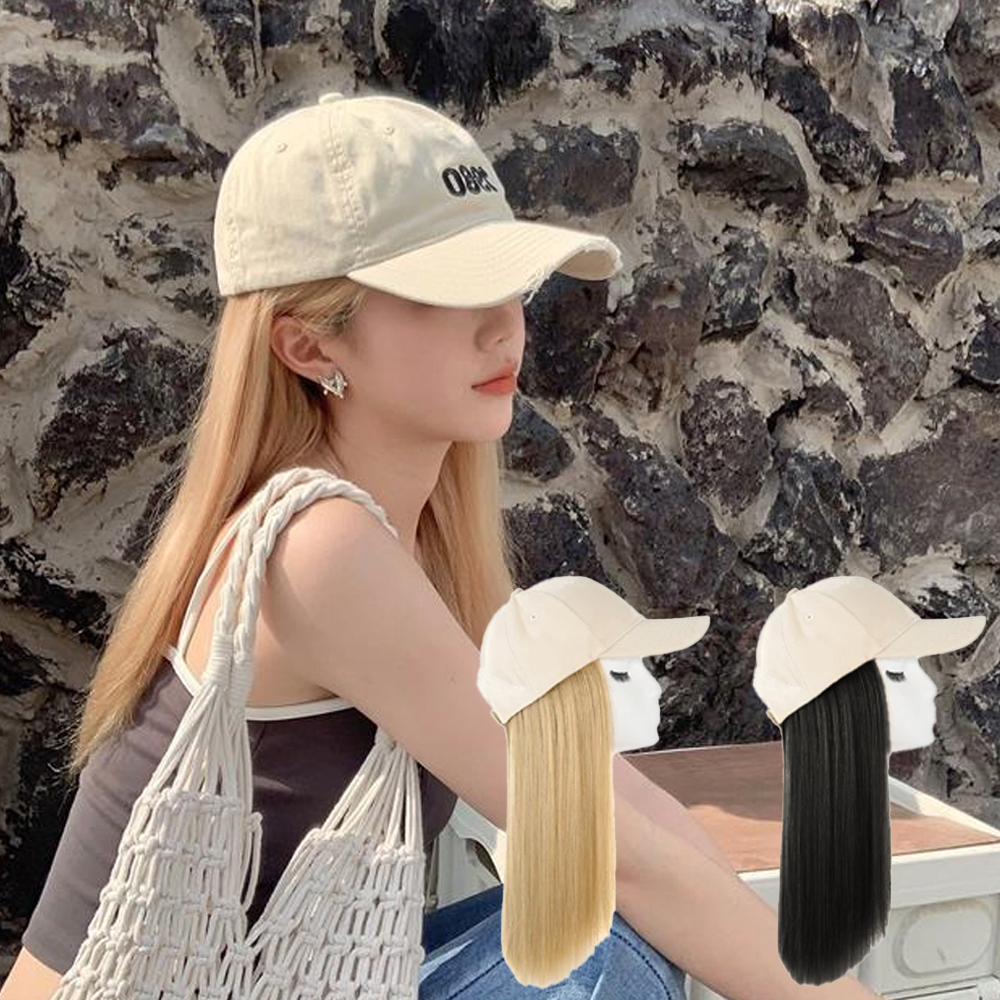 캡모자형 줄리아 크림 긴생머리 가발 AD-250735 - 상품 이미지