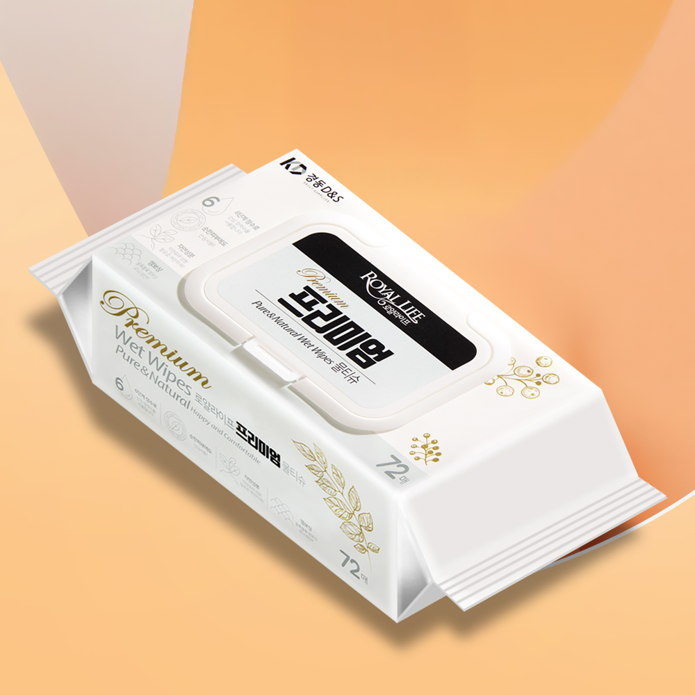 로얄라이프 프리미엄 물티슈 캡형 72매 1팩 알로에베라 피부저자극 도톰한 물티슈