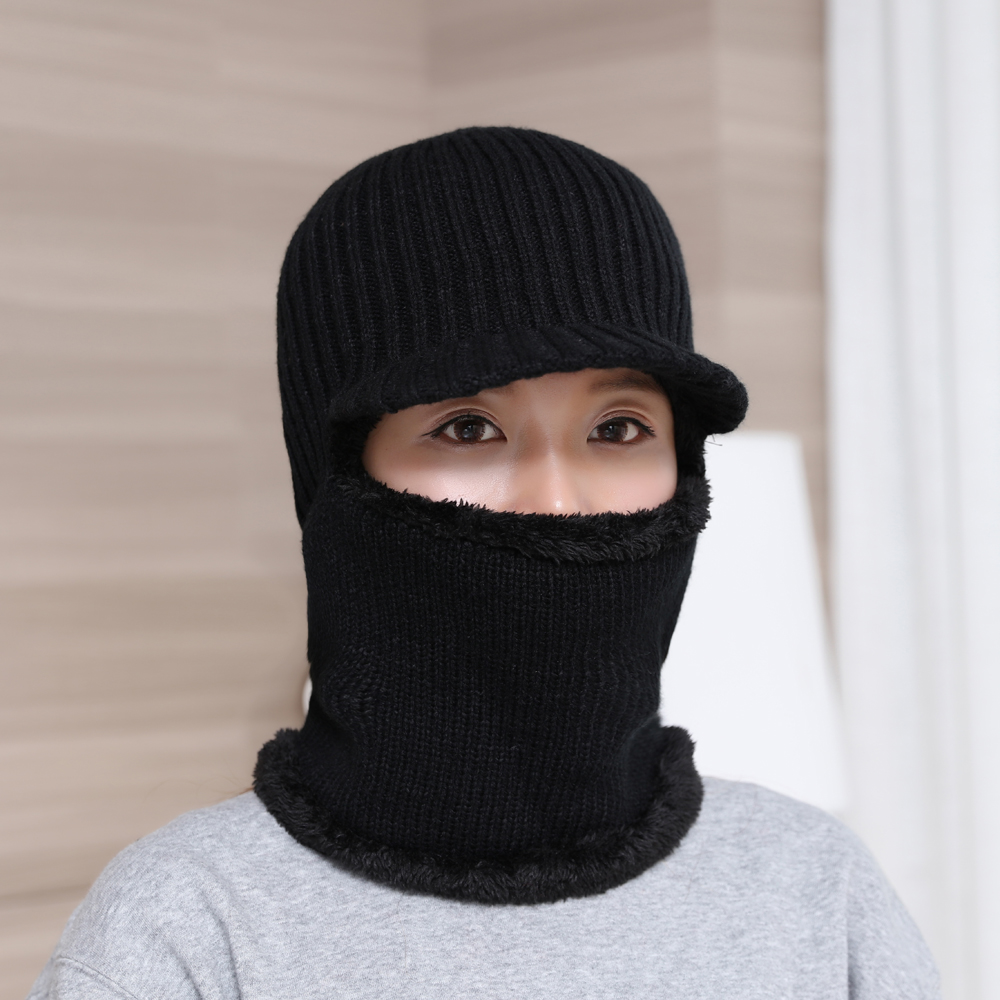 겨울모자 브리드 넥워머 털모자(블랙) 일체형니트챙모자 털모자 - 상세 이미지 3