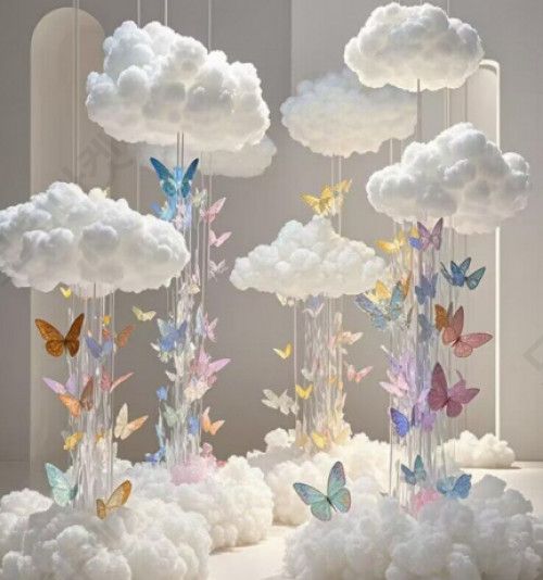 구름 장식 인테리어 소품 대형 3D 코튼 웨딩 파티용 벽걸이 모빌 천장 오브제 침실 배경 꾸미기용 쇼윈도 디스플레이 클라우드 램프 효과 - 상품 이미지
