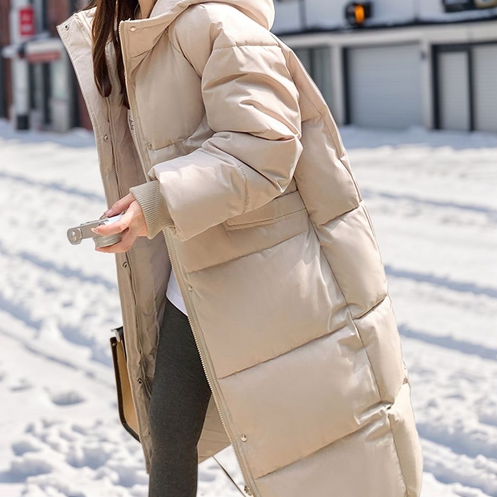 올겨울 패딩 여성 롱 야상 후드 하이넥 점퍼 연말룩 베이지, FREE(One size) 이미지 6
