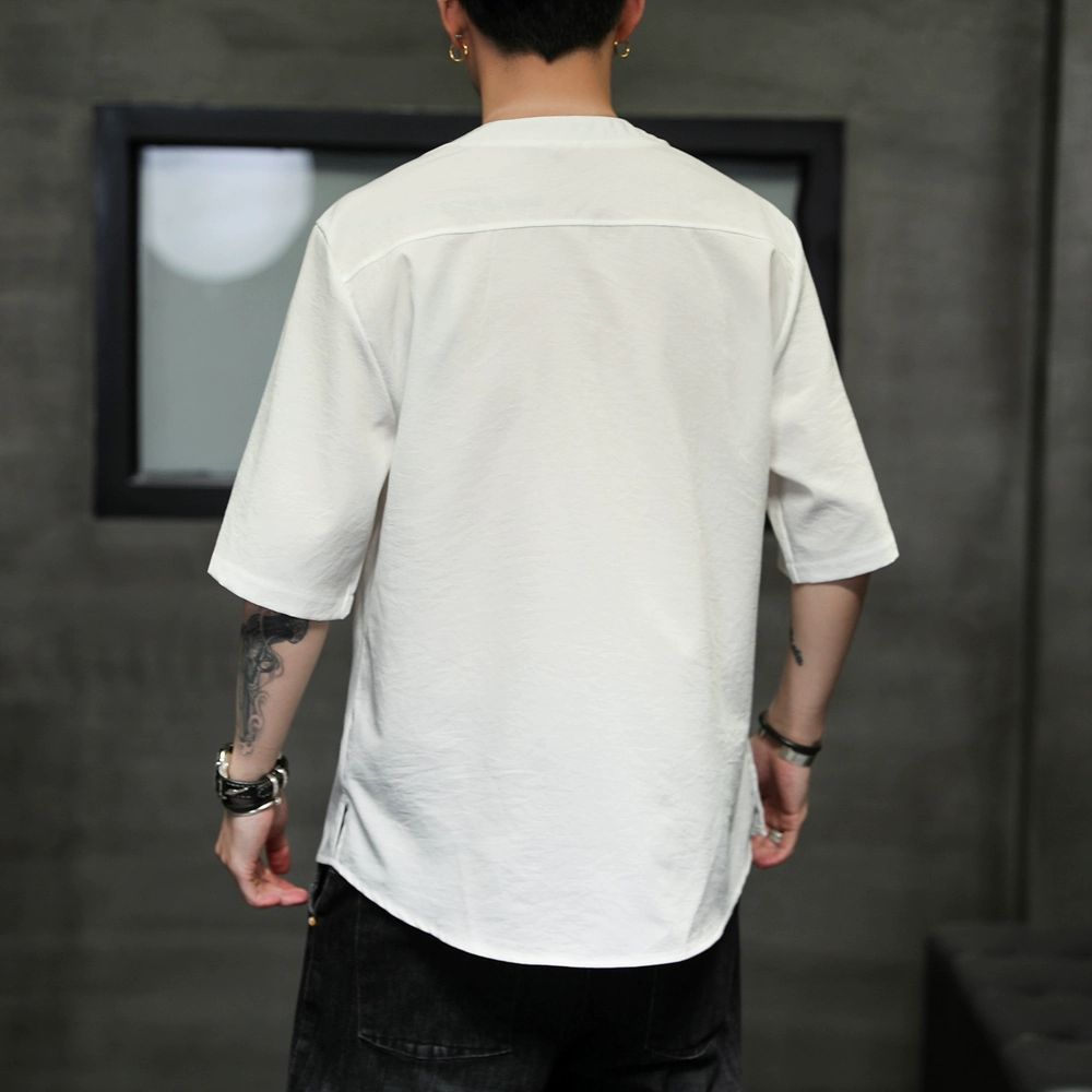 남자 여름 생활한복 개량한복 상의 반팔 절복 린넨 화이트 2XL 70~80kg - 상세 이미지 4