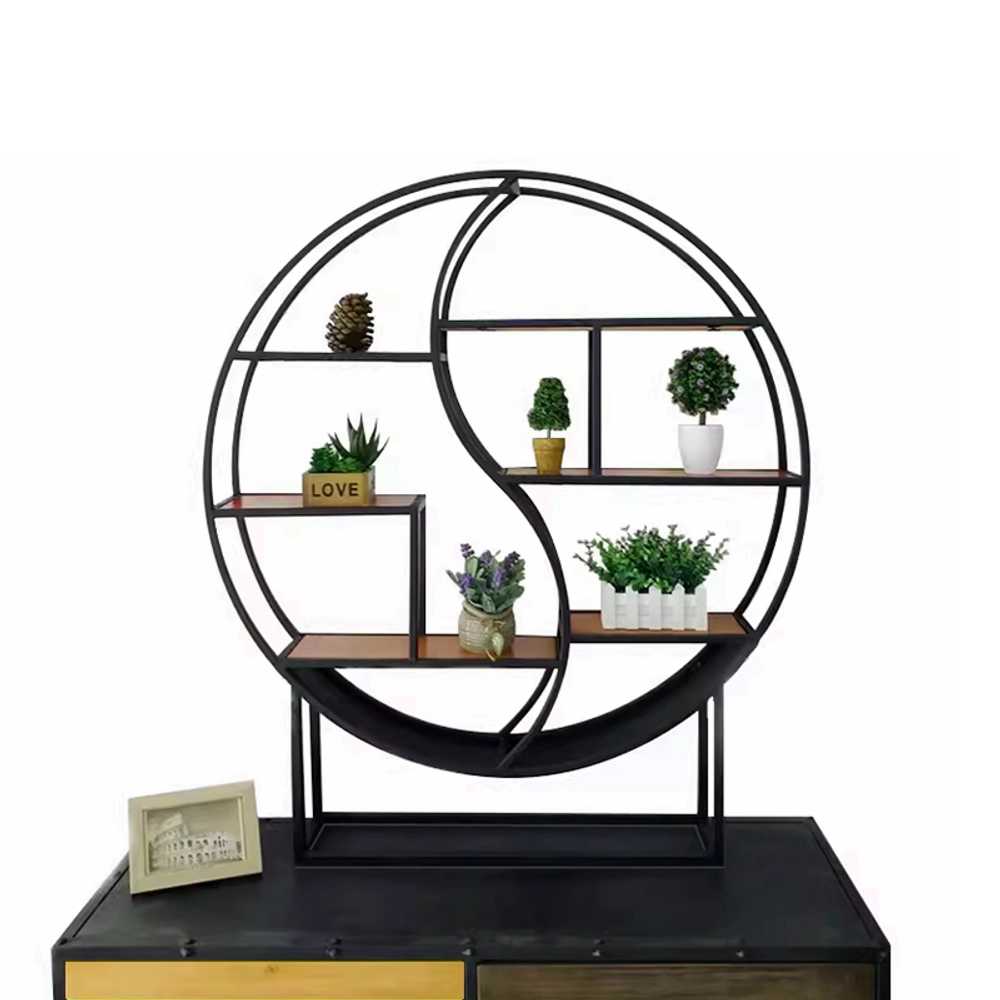 원형 벽 선반 철제 진열장 소품 찻잔 장식 동그란 60x60cm 블랙 - 상세 이미지 5