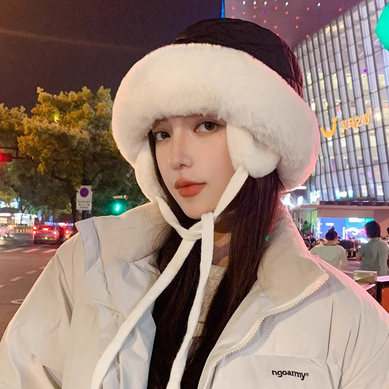 여자모자 여성모자 패딩모자 패딩벙거지 패딩 퍼 귀달이 버킷햇ELM-172 - 상품 이미지
