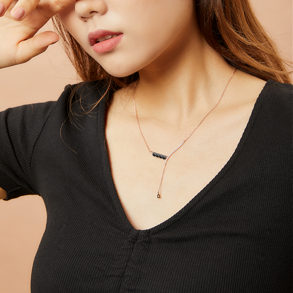 모노그래프 펄스톤 여성 주얼리 캐주얼 펜던트 패션 데일리 진주 목걸이 블랙 - 상세 이미지 5