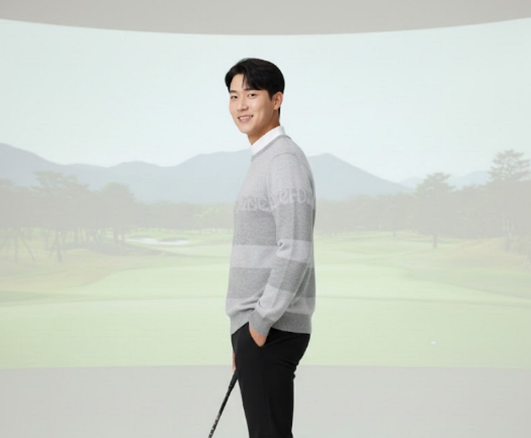 헤지스골프 남성 세련된 패턴 풀오버 필드룩 골프 스웨터 방풍 니트