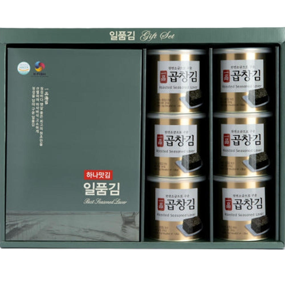 일품 곱창김 30g 6캔 무조미 파래김 5매입 5봉 선물세트 김선물세트 - 상품 이미지