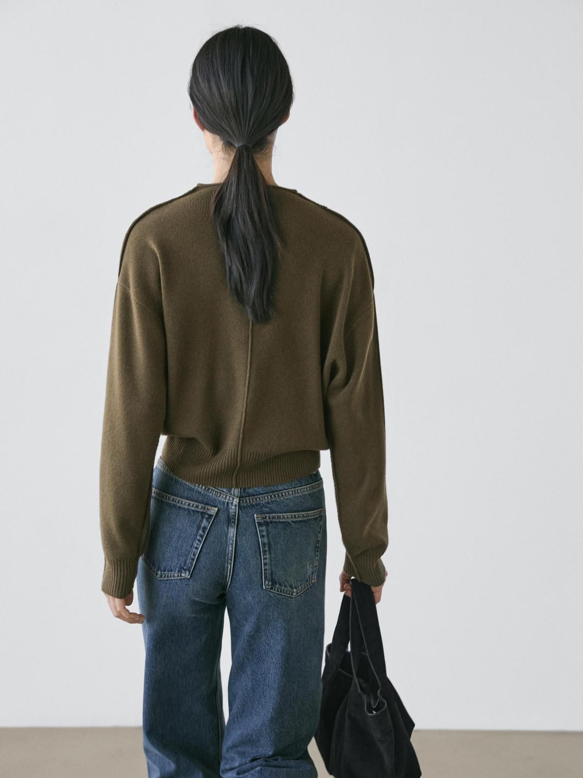 마시모두띠 울 혼방 라운드넥 심라인 가디건 5820/918 KHAKI - 상세 이미지 5