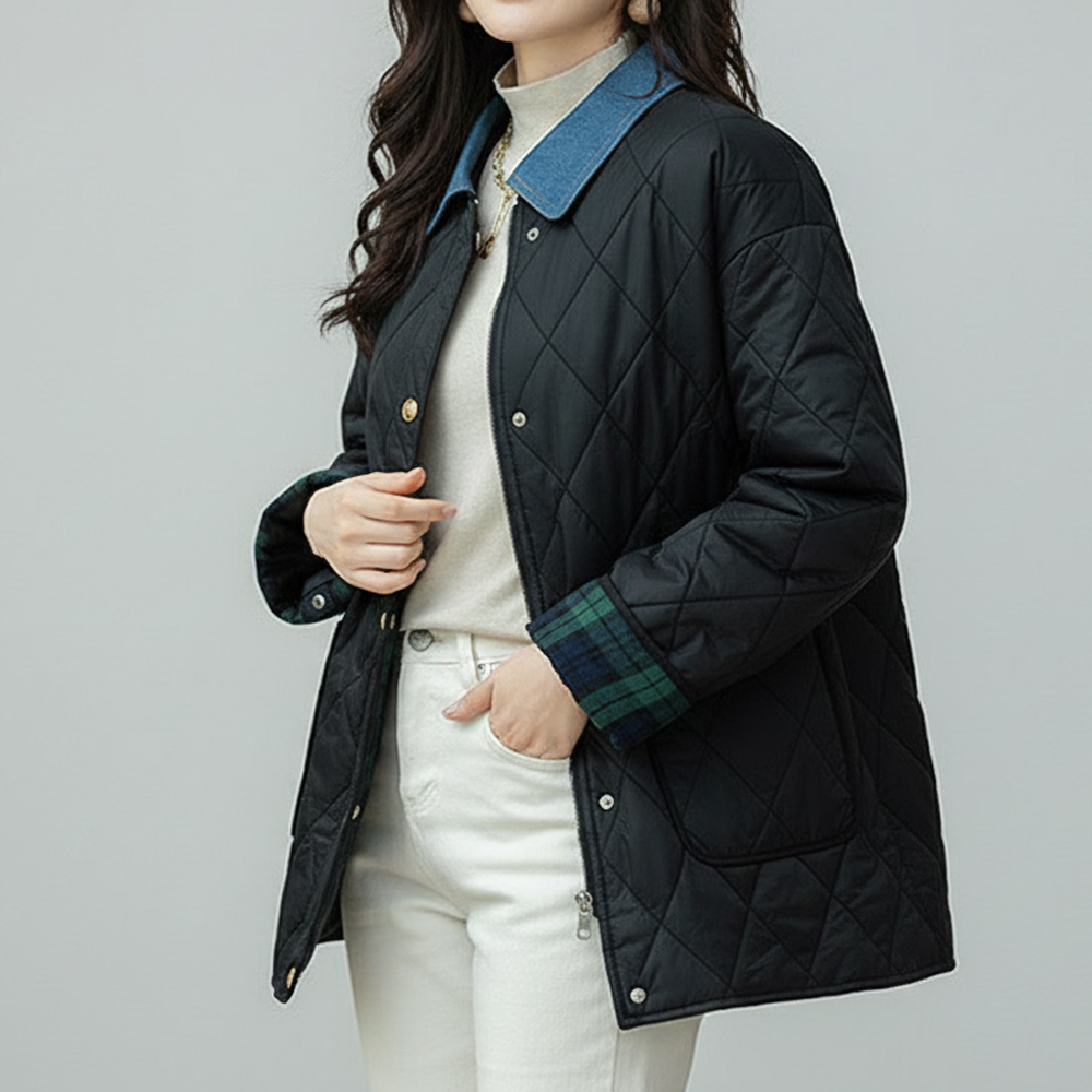 다이아 누빔자켓 퀼팅 점퍼 소매 롤업 가벼운 데일리룩 아우터 - 상품 이미지