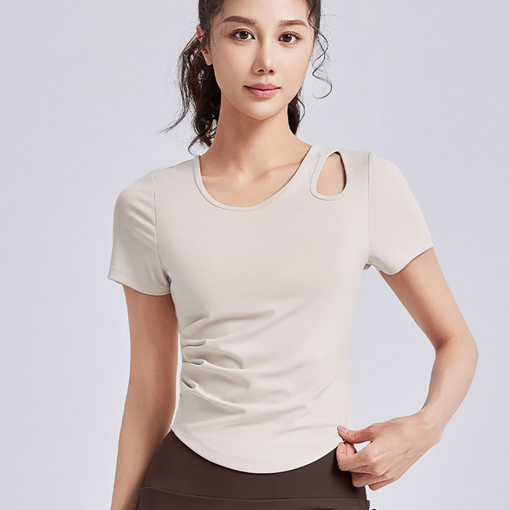 여자 헬스 요가 필라테스 트레이닝 어깨 펀칭 포인트 셔링 반팔 운동복 - 상품 이미지