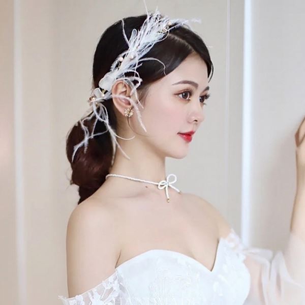 무대 머리핀 헤어핀 장식 파티 백조의호수 공연 깃털 - 상품 이미지