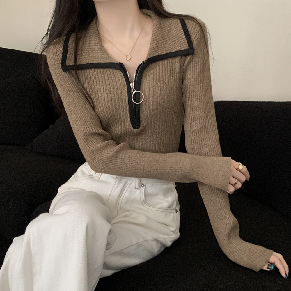SD-251181 티셔츠 다비스 슬림핏 골지 카라 반지퍼 - 상품 이미지