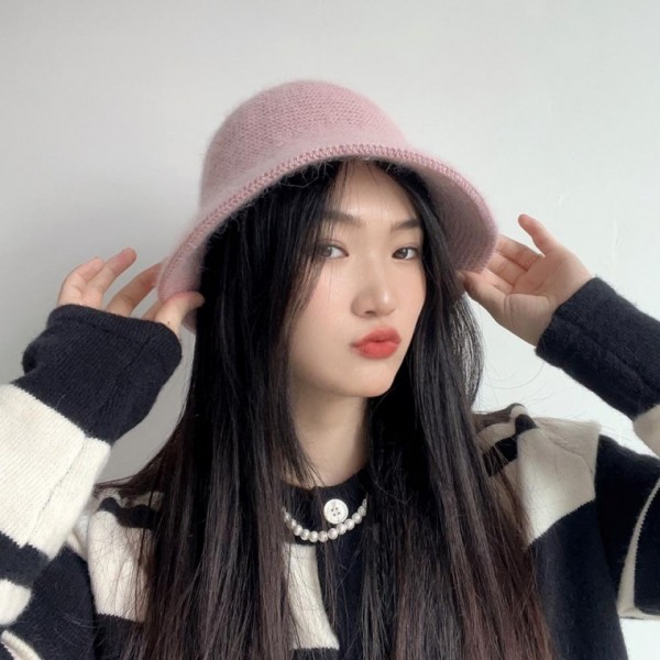 울 로아나 버킷햇 핑크 벙거지모자 겨울버킷햇 여성겨울모자 벙거지 털버킷햇 울버킷햇 여성모자 - 상품 이미지