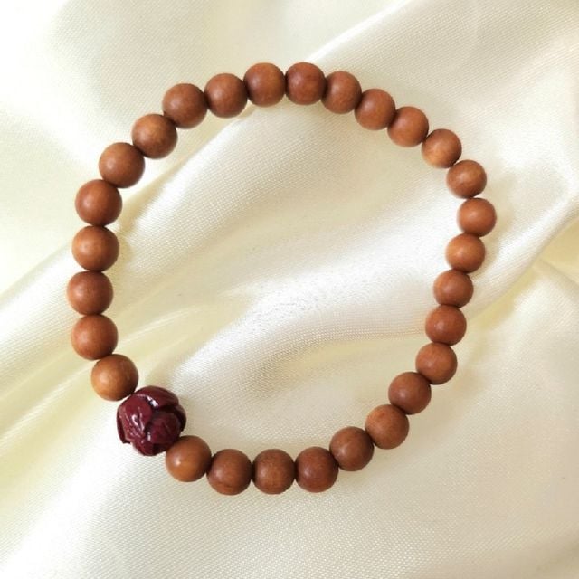 연꽃 팔찌 조각 염주 6mm 복숭아 나무 - 메인 이미지