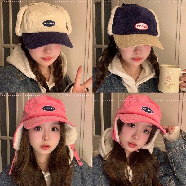 양털 배색 겨울 투웨이 피피골덴귀도리볼캡 패션모자 귀달이볼캡 겨울모자 털귀마개 여성모자 털 - 상품 이미지