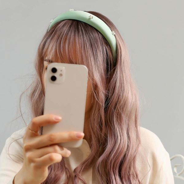새틴 헤어밴드 머리띠 민트 엔젤슈슈 볼륨 진주 - 상품 이미지