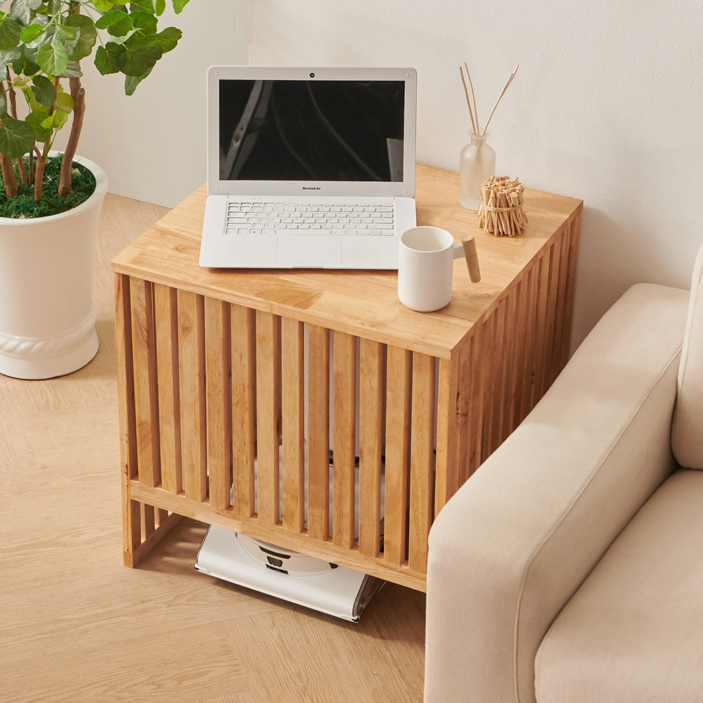 로봇청소기수납장 로보락 에코벡스 호환 원목 로봇청소기장 800, 2단, 고무나무네추럴