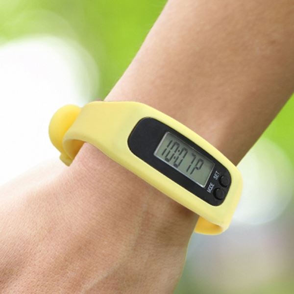 만보기 손목만보기 시계 실리콘밴드 옐로우 - 상품 이미지