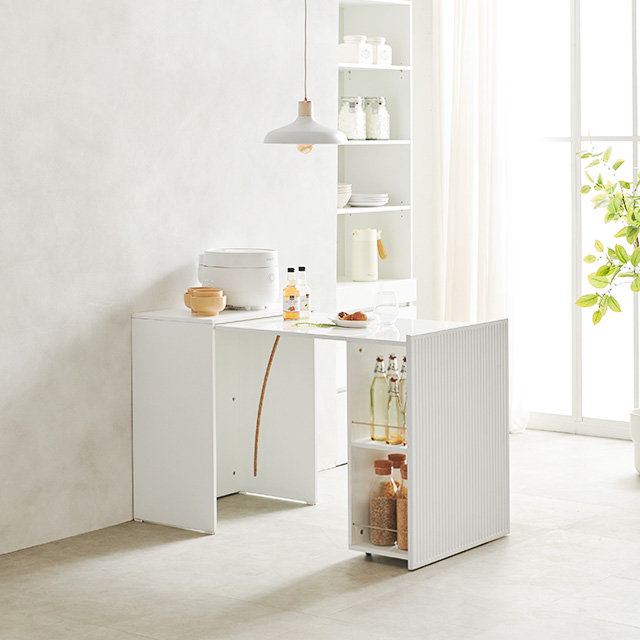 템바보드 확장형식탁 접이식 2인용 원룸 슬라이딩 수납 식탁테이블 1200mm, 화이트