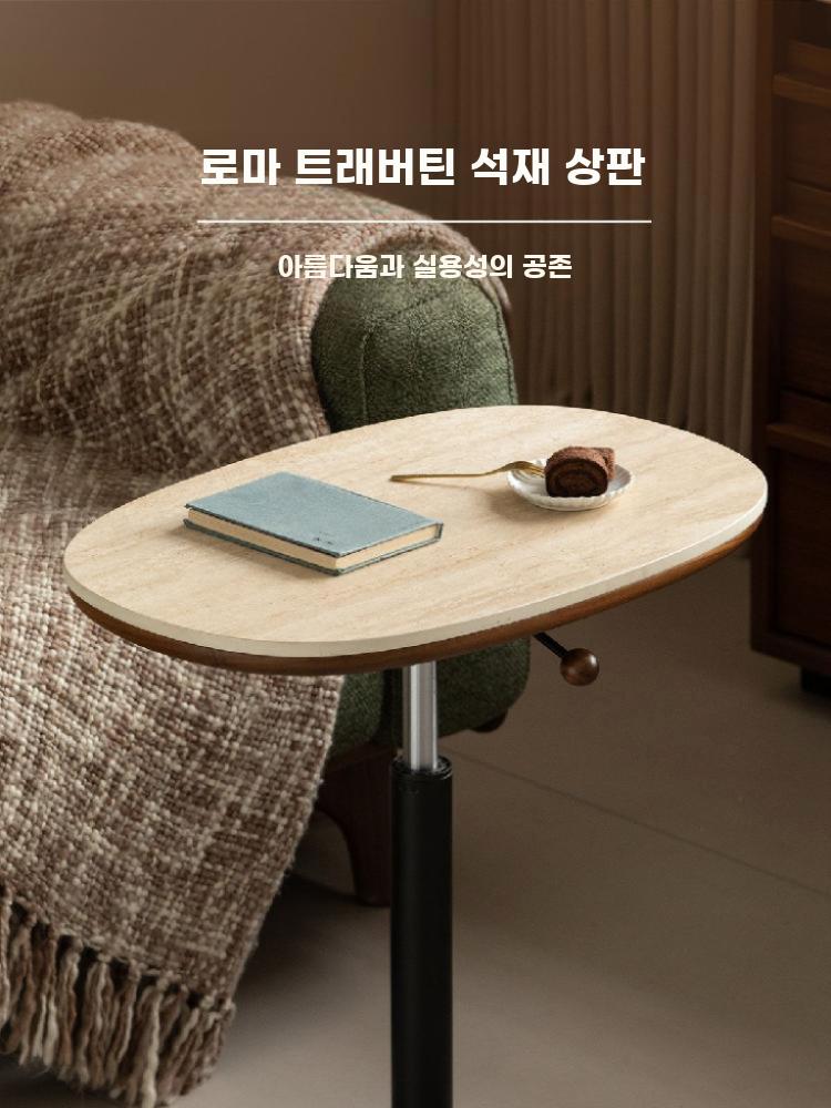 승강형 소파 사이드테이블 타원형 스톤 상판 침대용 미니 - 상세 이미지 2