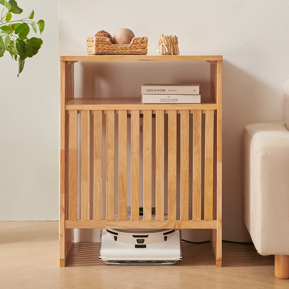 로봇청소기수납장 로보락 에코벡스 호환 원목 로봇청소기장 800, 2단, 고무나무네추럴