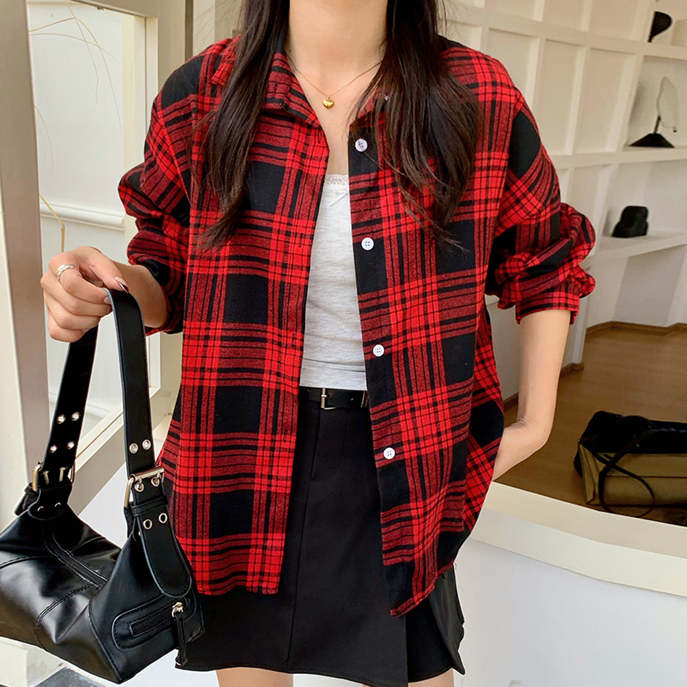 G126941_빈티지 체크남방 체크셔츠 블라우스 - 상품 이미지