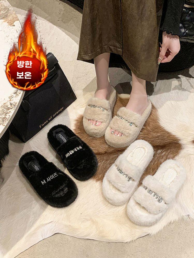 여성 퍼슬리퍼 겨울 투웨이 포근한 털슬리퍼 두꺼운 굽 - 상세 이미지 4