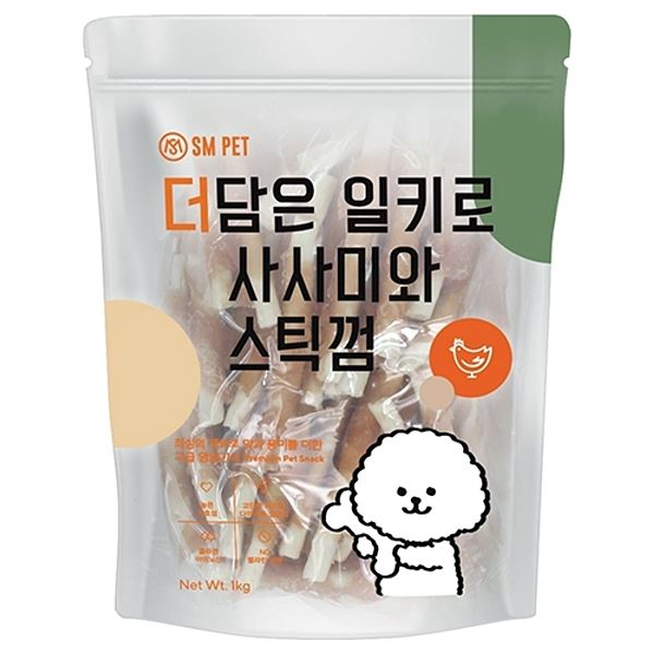 더담은 1kg 사사미와 일키로 스틱껌 턱관절관리 치석제거 역키우기 강아지치아건강 반려견껌 - 상품 이미지