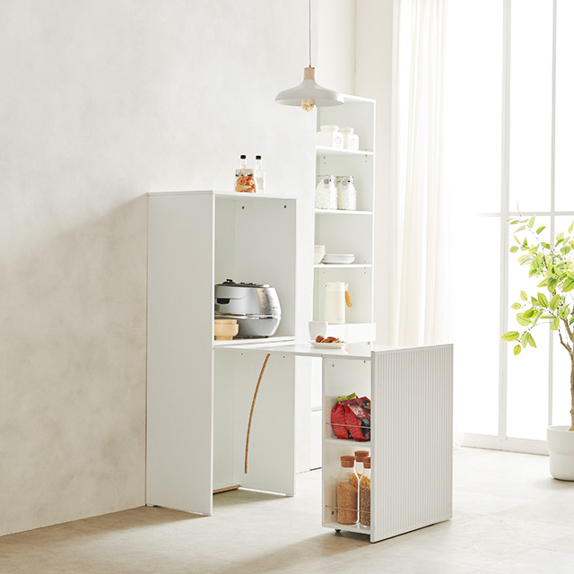 템바보드 확장형식탁 접이식 2인용 원룸 슬라이딩 수납 식탁테이블 900mm, 화이트