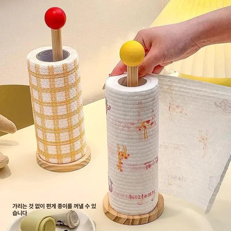 주방 키친타월 거치대 원목 스탠드 볼 손잡이 종이타월 홀더 핑크볼 1개 - 상세 이미지 3