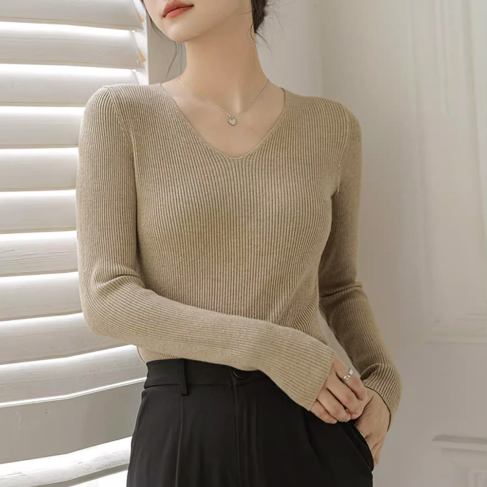 F007591_브이넥 골지니트 슬림골지 이너니트 티셔츠 - 상세 이미지 3