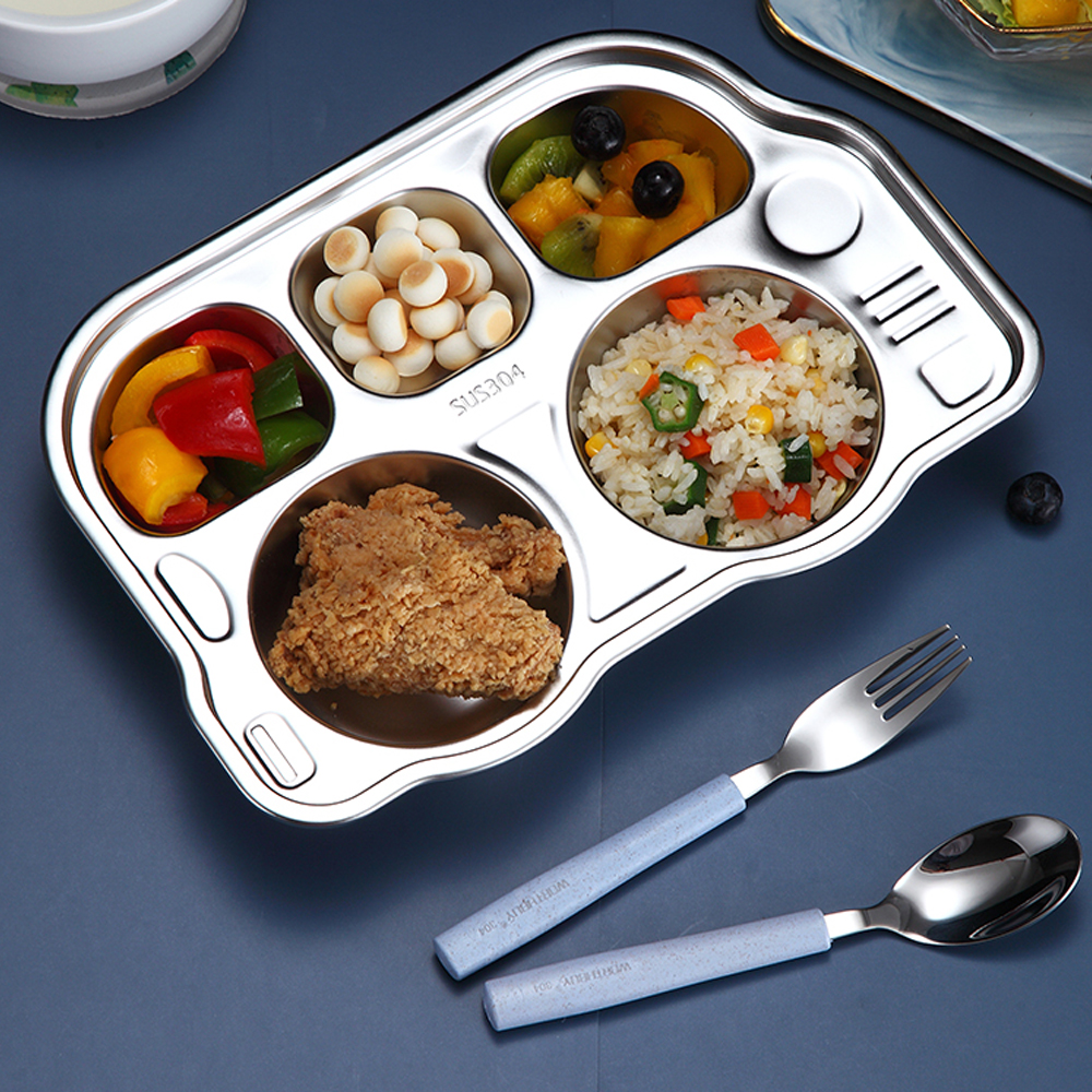 스텐식판 뛰뛰빵빵 버스 5구 스텐 유아식판 어린이식판 스테인리스식판 - 메인 이미지