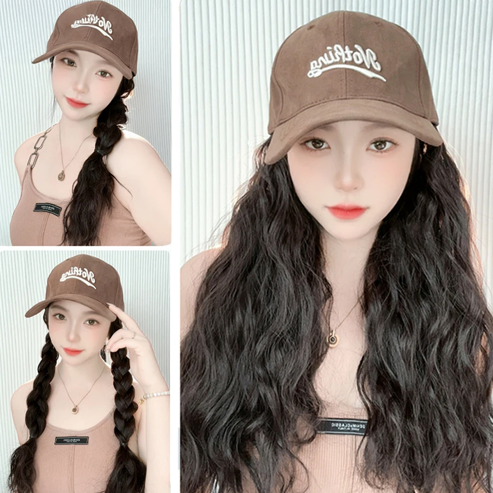 브라운 니잔 캡모자형 물결 웨이브 가발 AD-250738 - 상품 이미지
