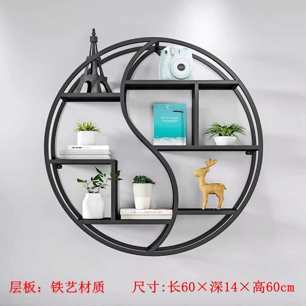 원형 벽 선반 철제 진열장 소품 찻잔 장식 동그란 60x60cm 블랙 이미지 6