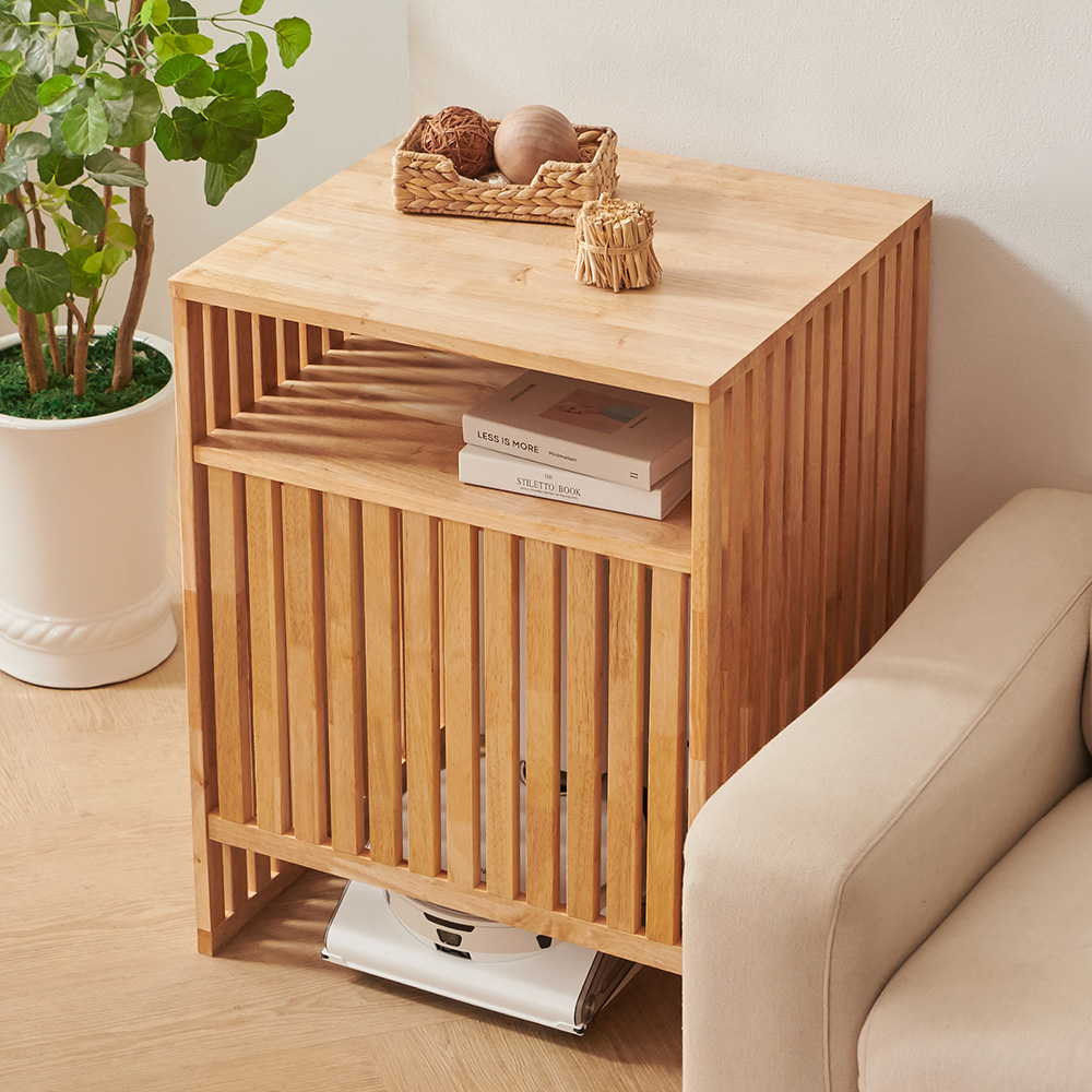 로봇청소기수납장 로보락 에코벡스 호환 원목 로봇청소기장 800, 2단, 고무나무네추럴