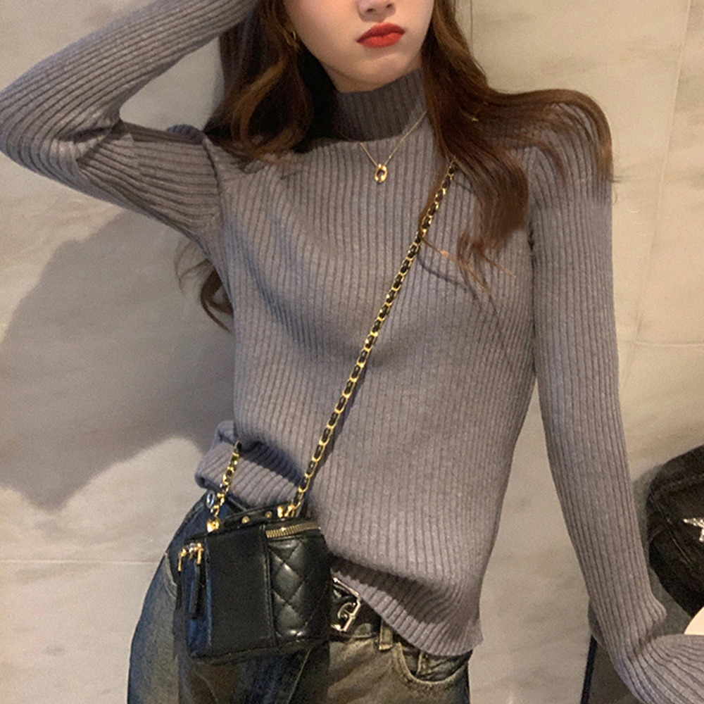 F007590_하프터틀넥 골지슬림 터틀넥 니트티셔츠 - 상세 이미지 3
