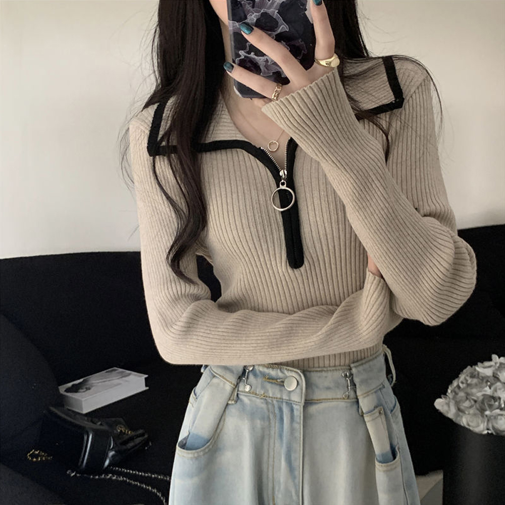 다비스 골지 카라 반지퍼 슬림핏 티셔츠 SD-251181 - 상품 이미지