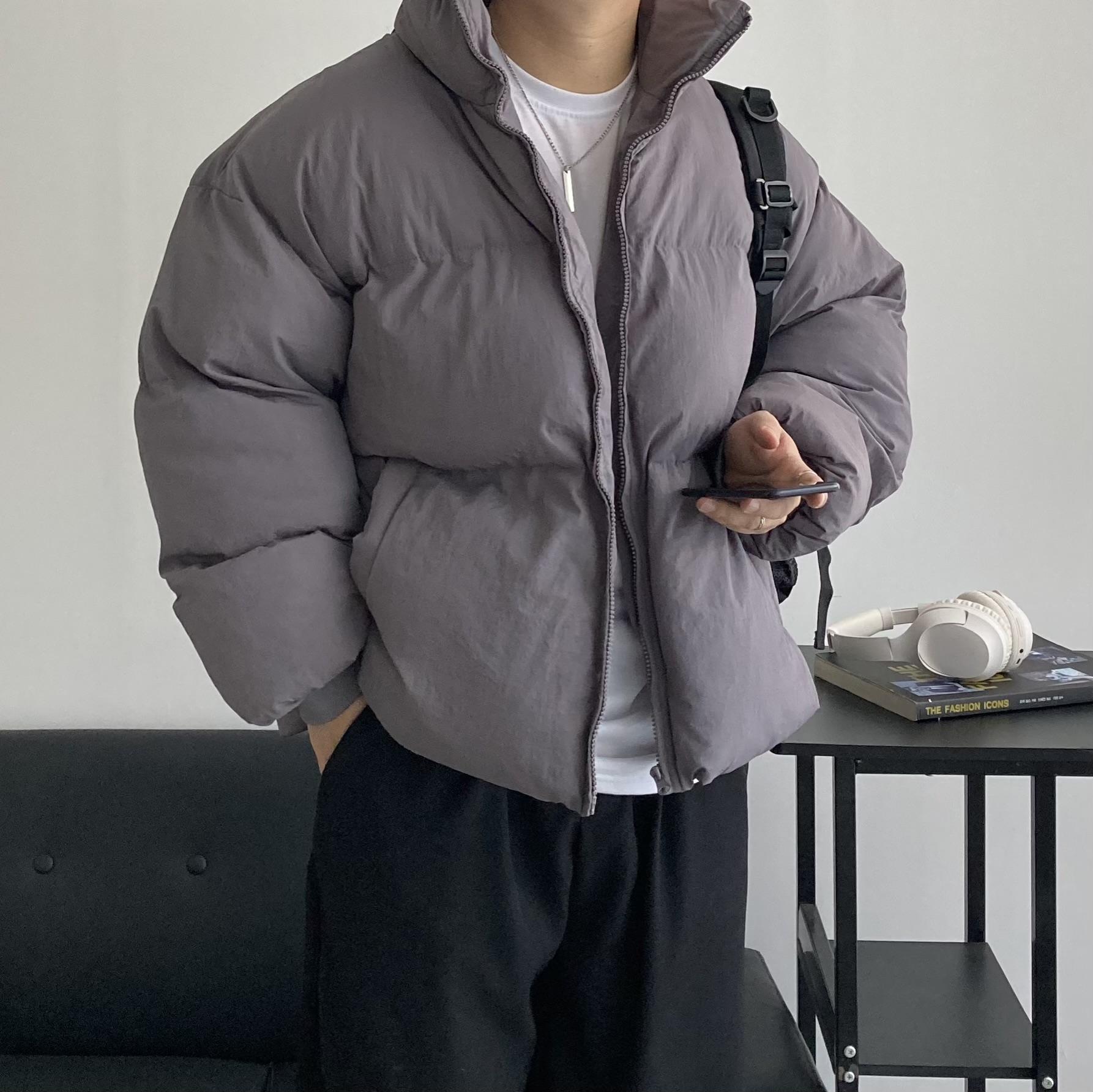 남자패딩점퍼 에센셜 웰론 하이넥 스트링 - 상품 이미지