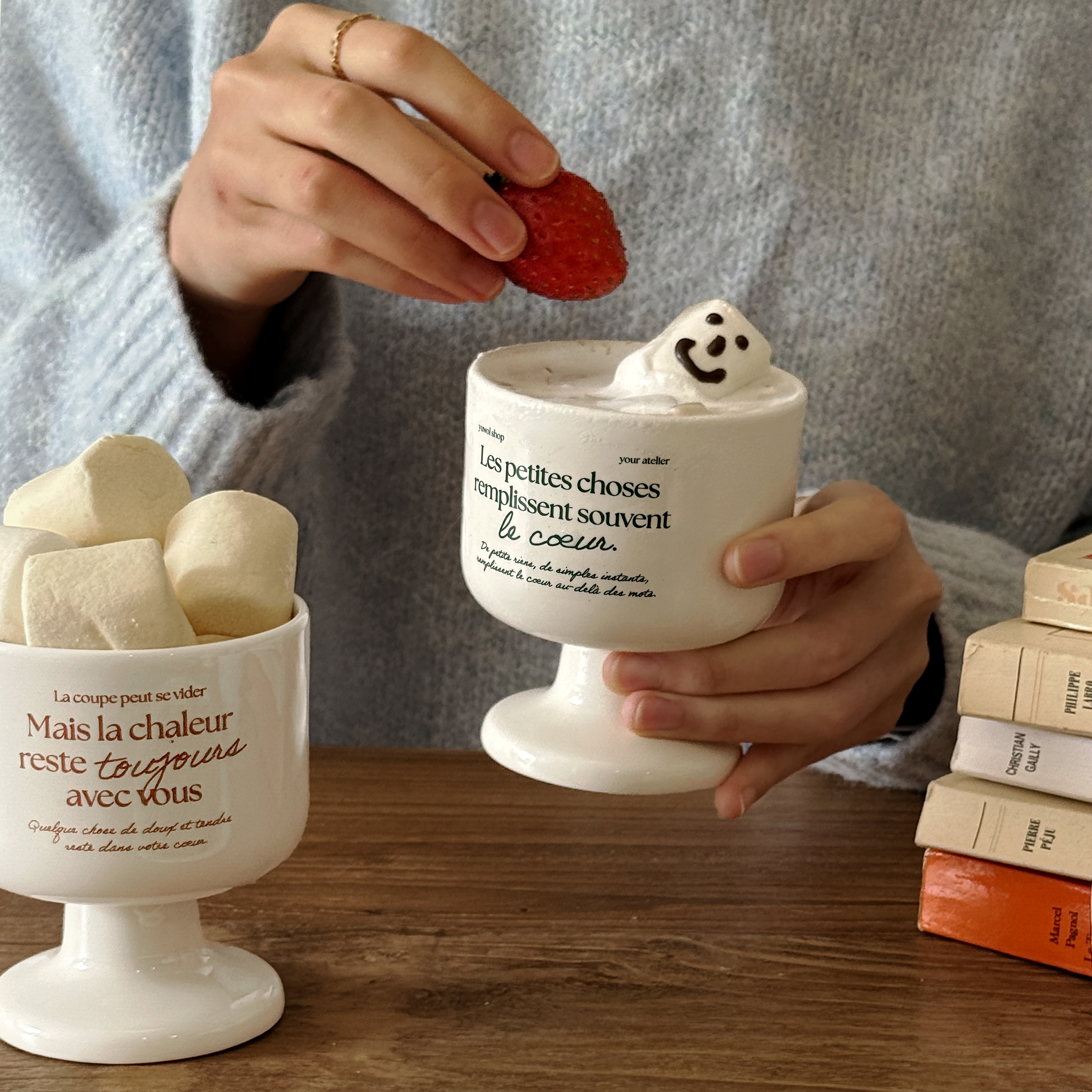 유월가게 모망 세라믹 레터링 고블렛잔 2p 선물 세트 집들이 선물 와인잔