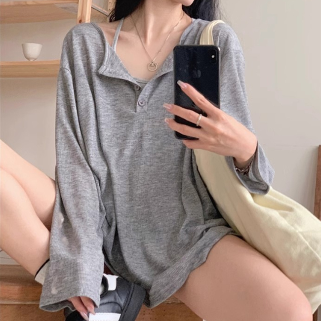 여성 데일리 헨리넥 루즈핏 티셔츠 DHH-L15 - 상품 이미지