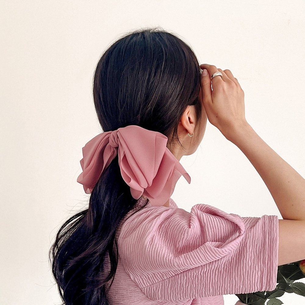 리본자동헤어핀 쉬폰 겹날개 러블리 헤어핀(핑크) 리본핀 큐빅헤어핀 - 상세 이미지 2