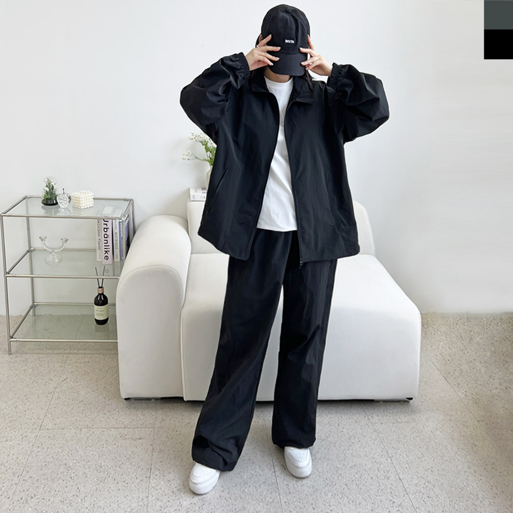 GQQ SF1034W 여자 절개 나일론 바지 스트링 조거 와이드 - 상품 이미지