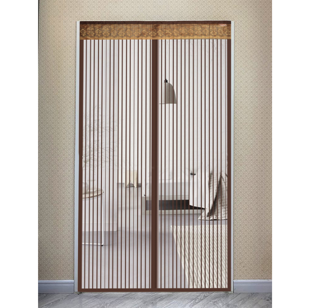 방문모기장 스트라이프 문 모기장(100x210cm)(브라운) 탈부착모기장 - 상품 이미지
