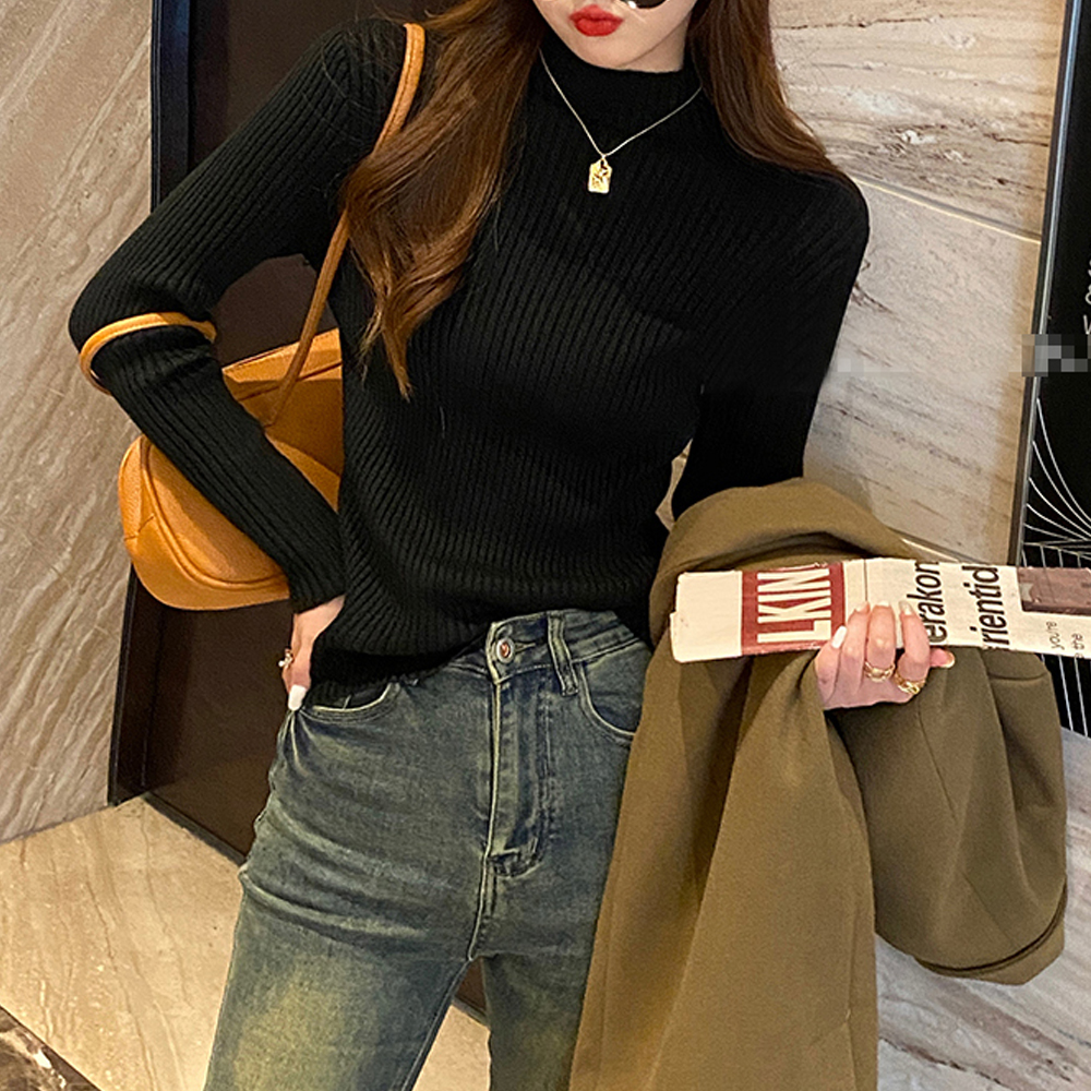 F007590_하프터틀넥 골지슬림 터틀넥 니트티셔츠 - 상품 이미지