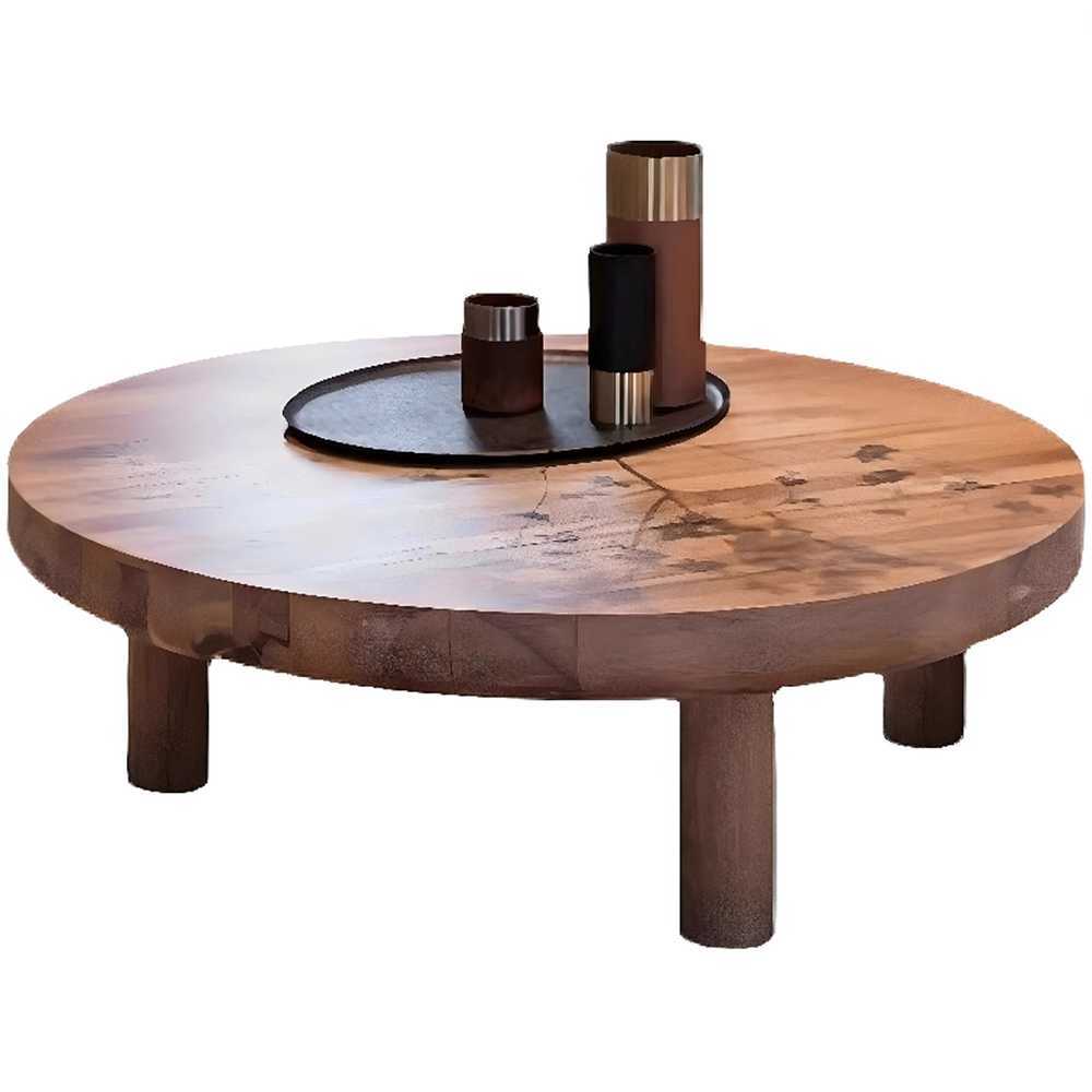 원목 티테이블 통원목공부상 좌식 빈티지 원형 낮은 조립식 40x40cm - 상품 이미지