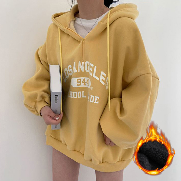여성 빈티지 2컬러 스쿨 레터링 기모 후드티 LK-T010 - 상품 이미지