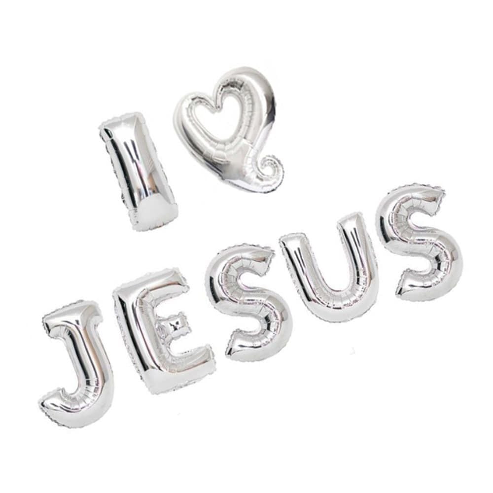 ILOVEJESUS은박풍선(손펌프 포함)아이러브지저스-실버 - 상품 이미지