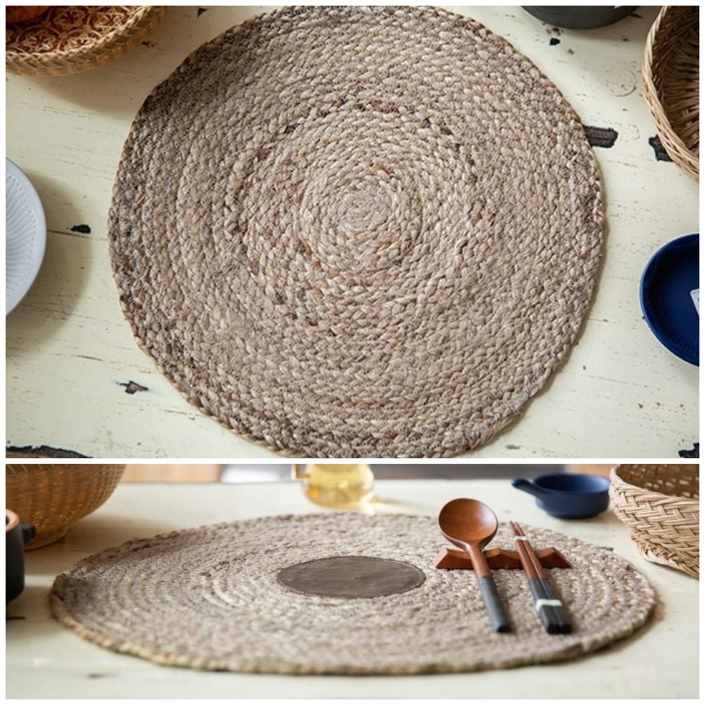 마 가죽 원형 테이블 매트 42cm 테이블웨어 - 메인 이미지